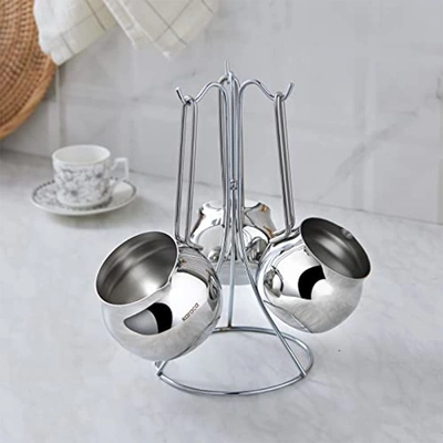 طقم كنك قهوة استانلس مدور مع حامل