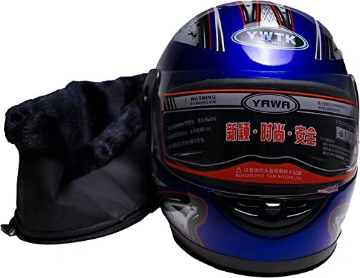 خوذة موتوسيكل مع غطاء رقبة - اسود/ازرق - MC010