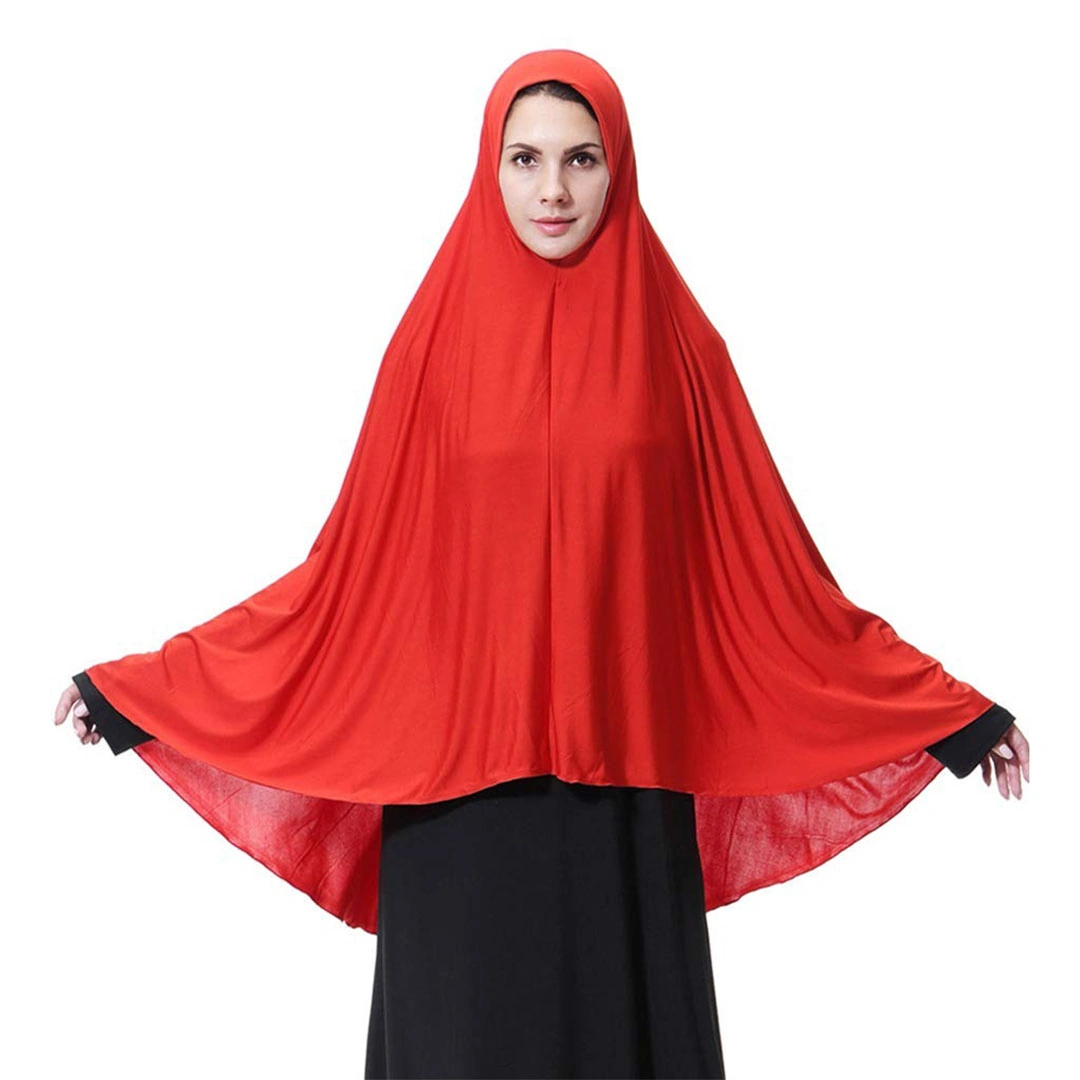 خمار حريمي شيفون ساده مع طرحه بندانة - أحمر