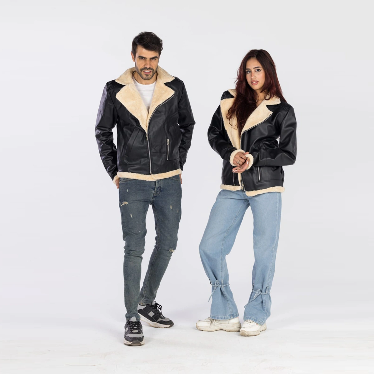 جاكيت جلد مبطن للجنسين - أسود