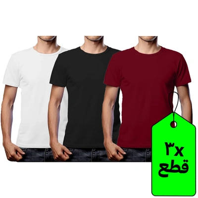 تيشيرت نص كم رجالي - 3 قطعة - نبيتي/أسود/أبيض