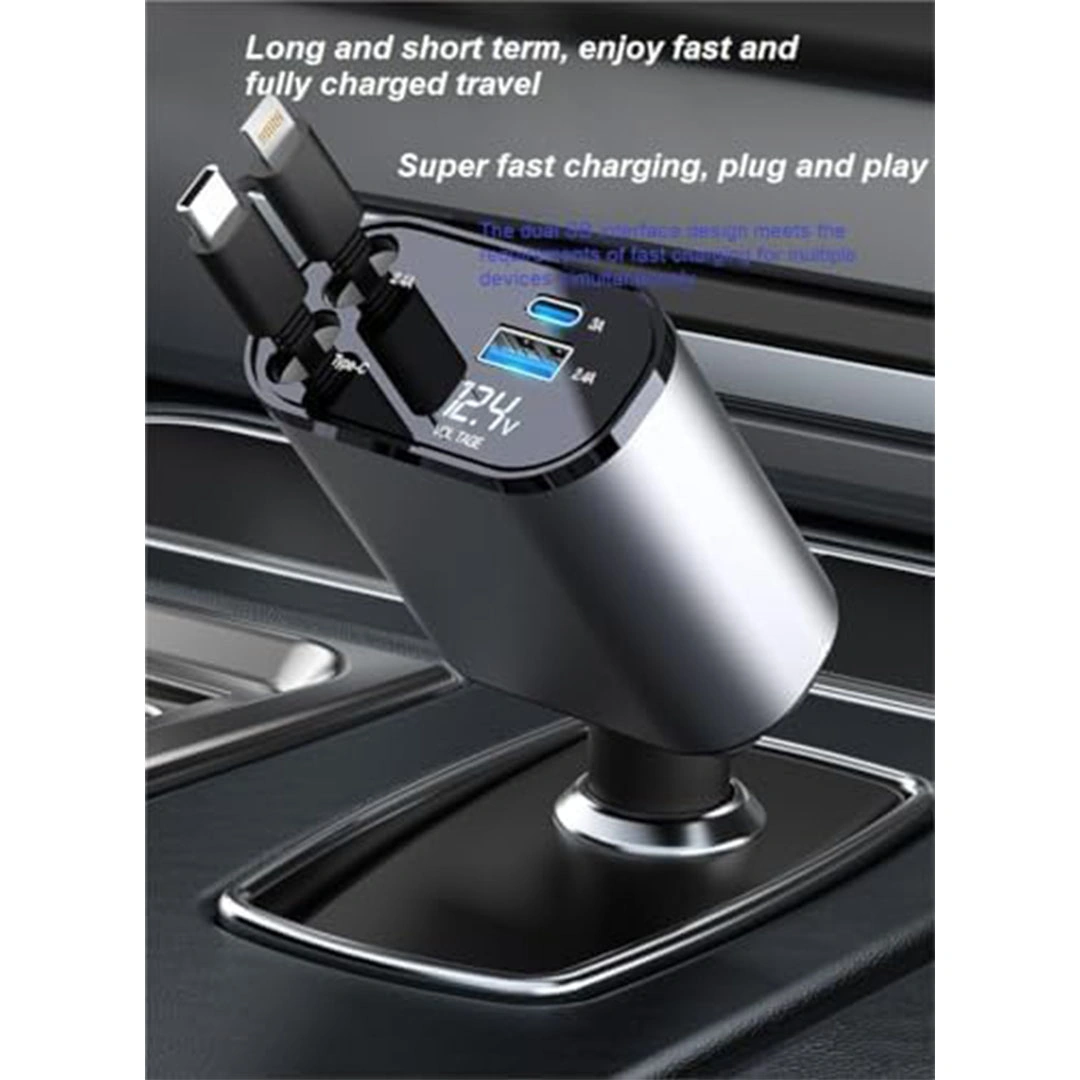 شاحن سيارة - 120 واط - منفذين USB - شاشة LED