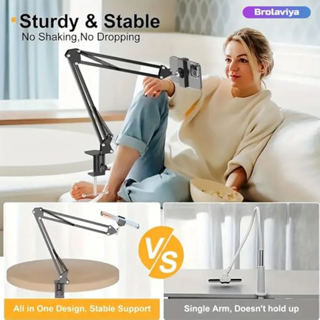 حامل ليزي مرن من برولافيا - للموبايل والتابلت 4–10.6 بوصة - مكتب/سرير - أسود