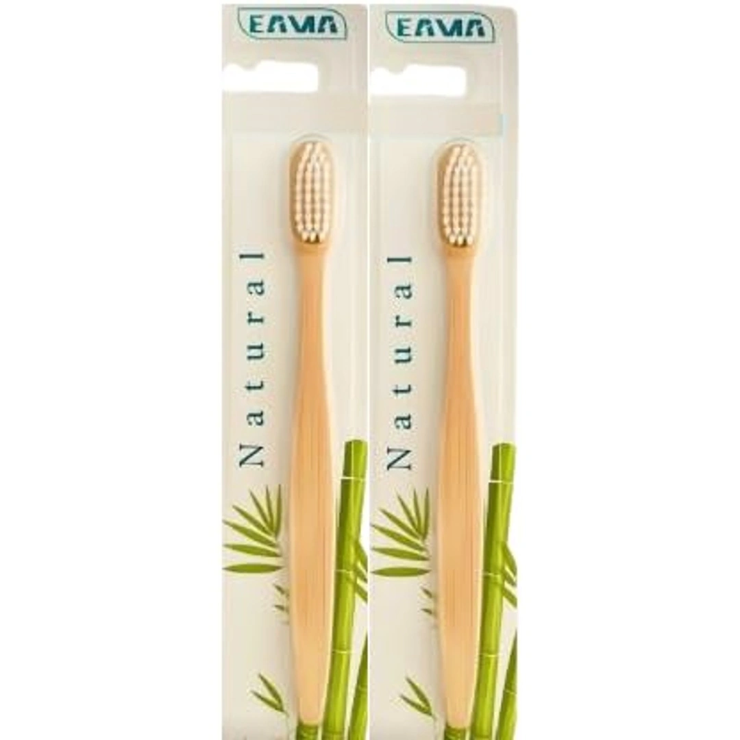 فرشاة أسنان إياما بامبو خشبية متوسطة الحجم - قطعتين