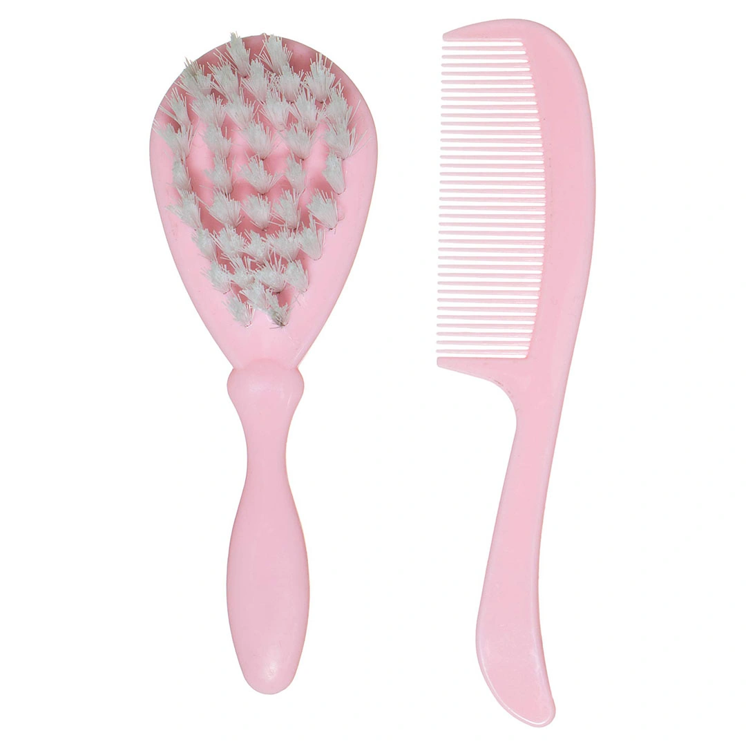 فرشاة ومشط لشعر الاطفال - بينك