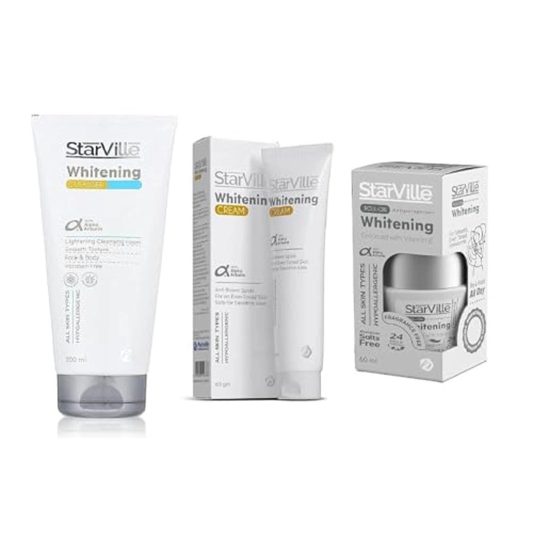 مجموعة ستارفيل جل للتبييض غسول 200 مل + كريم 60 جرام + مزيل عرق بدون رائحة 60 مل