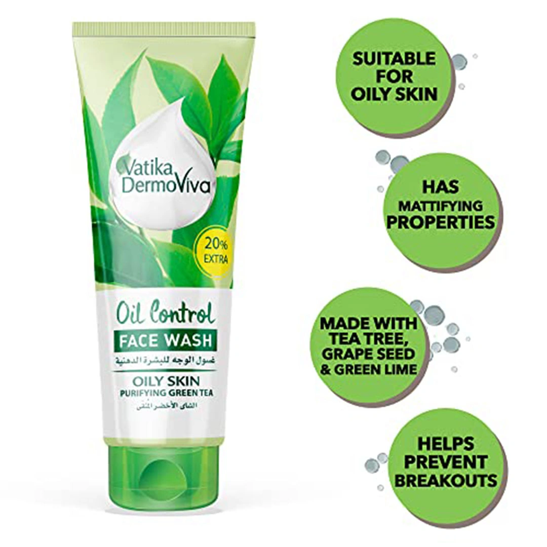 غسول الوجه للتحكم في زيوت البشرة من فاتيكا بالشاي الأخضر المنقي للبشرة الدهنية - 50 مللي + 10 مللي