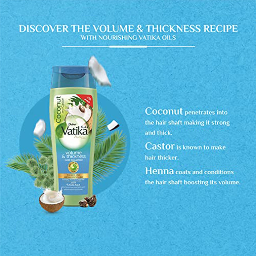 شامبو لزيادة كثافة وتكثيف الشعر بجوز الهند والخروع من فاتيكا ناتشورالز - 360 مللي
