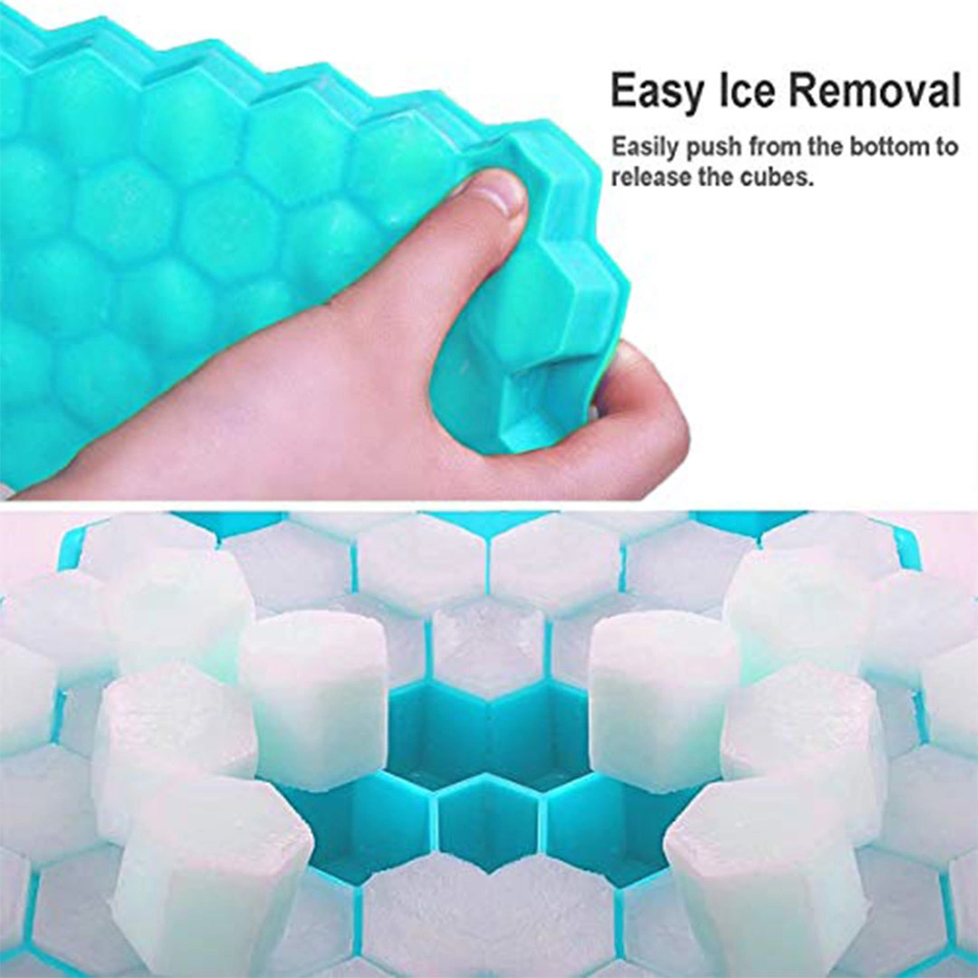 قالب مكعبات ثلج سيليكون بغطاء - 74 قطعة مكعبات ثلج صغيرة سهلة الفك - 2 قطعة