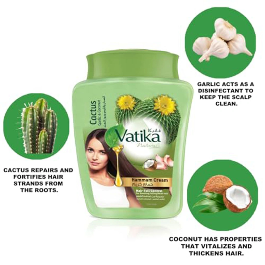 حمام كريم ناتشورالز من فاتيكا للتحكم في تساقط الشعر بخلاصة الثوم والصبار وجوز الهند - 900 جرام