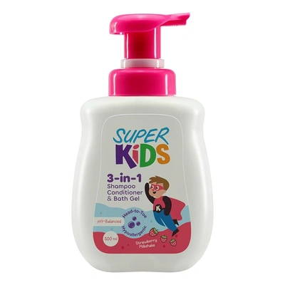 شامبو وبلسم وجل استحمام 3*1 من سوبر كيدز - 500 مل - فراولة