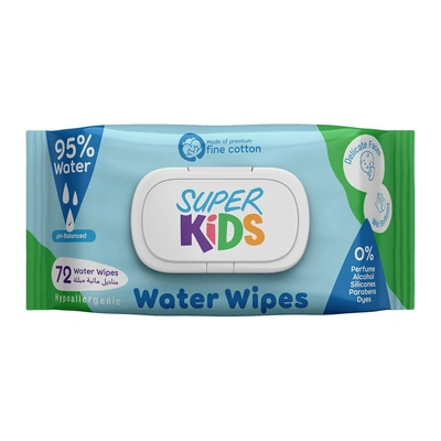 مناديل مبللة مائية للأطفال من سوبر كيدز - 72 منديل