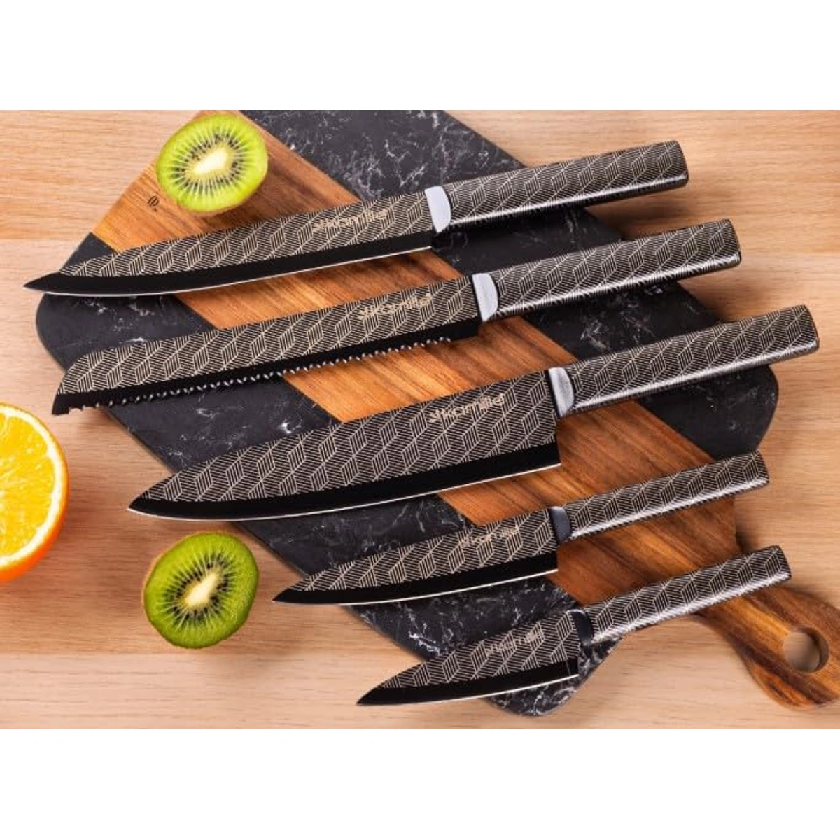 طقم سكاكين مطبخ شفرات ستانلس ستيل - 5 قطع - أسود