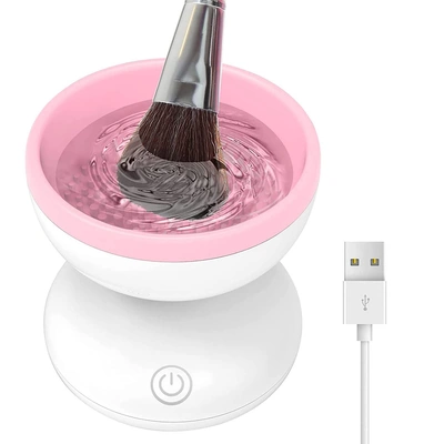 ماكينة تنظيف فرش المكياج الكهربائية - أبيض/بينك