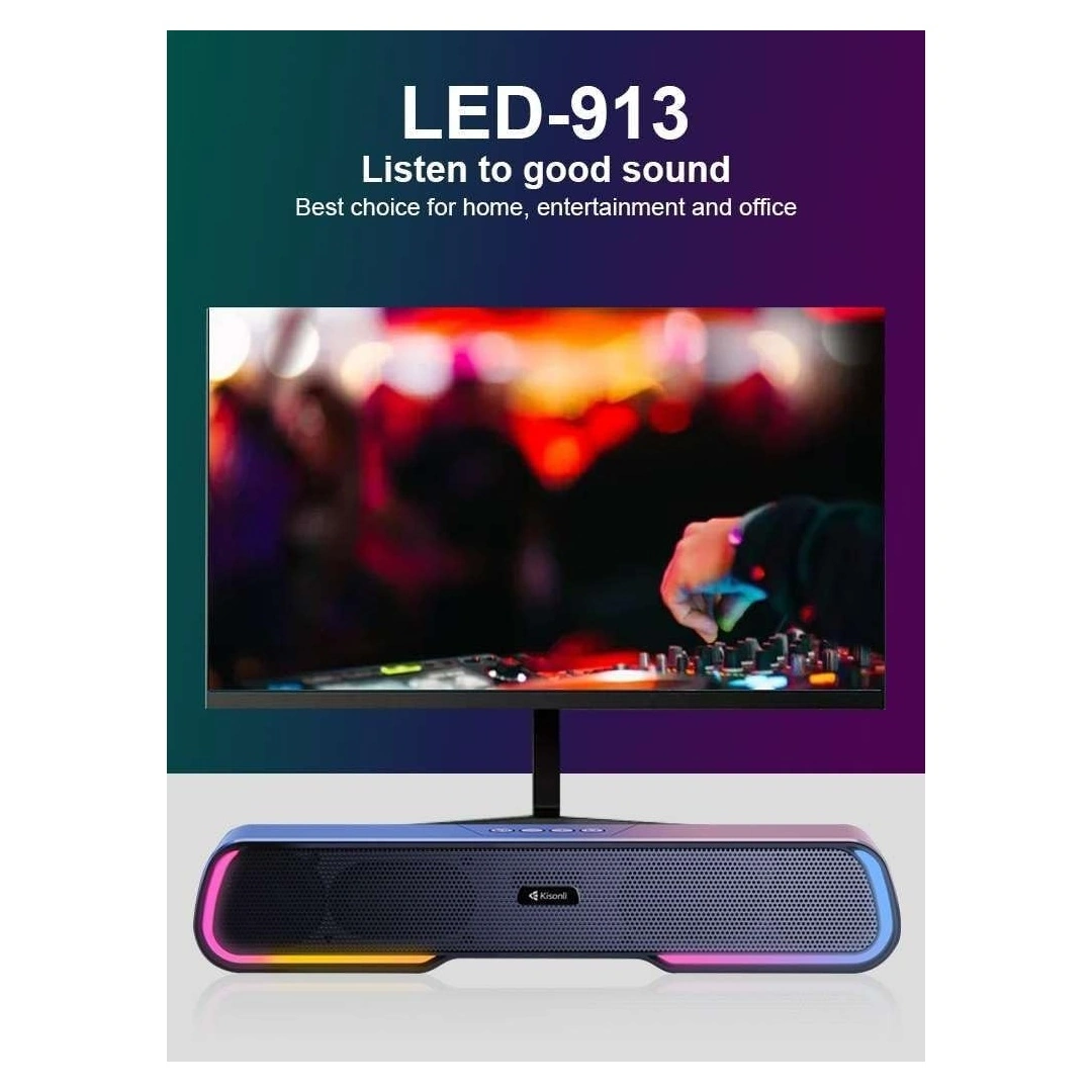 سماعة بلوتوث ساوند بار - LED-913 - مكبر صوت RGB ستيريو مع منافذ تشغيل متعددة
