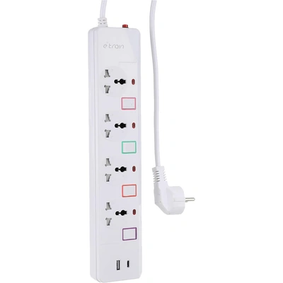 مشترك كهربائي - 6 منفذ - 2.4 امبير - 2 متر - أبيض