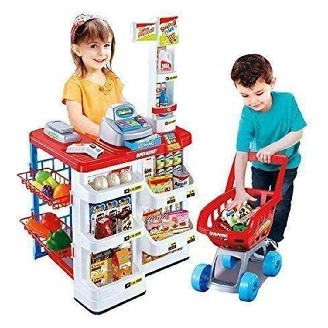 لعبة هيكل سوبر ماركت مع عربة للأطفال
