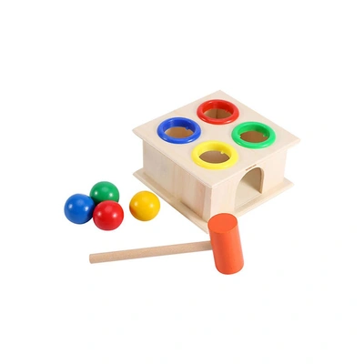 صندوق لعب خشبي على شكل كرة مطرقة - 10x10x10 سم