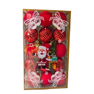 زينة شجرة الكريسماس - شكل كرات حمراء - 15 قطعة