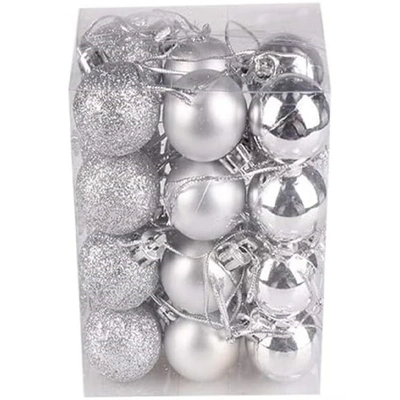 زينة شجر الكريسماس - كور فضية - 24 قطعة