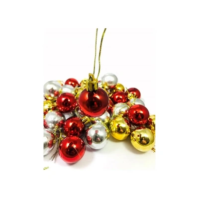 زينة شجرة الكريسماس - كرات صغيرة أحمر/ذهبي/فضي - 36 قطعة