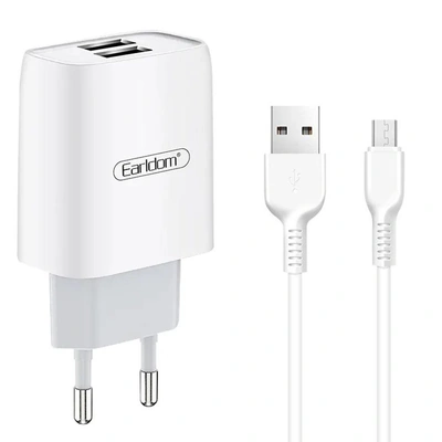 شاحن حائط Earldom ES-196 مزود بكابل USB وMICRO بقوة شحن 2.4 أمبير