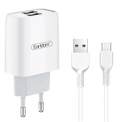 شاحن حائط Earldom مزود بكابل USB وType-C - 2.4 أمبير - ES-196