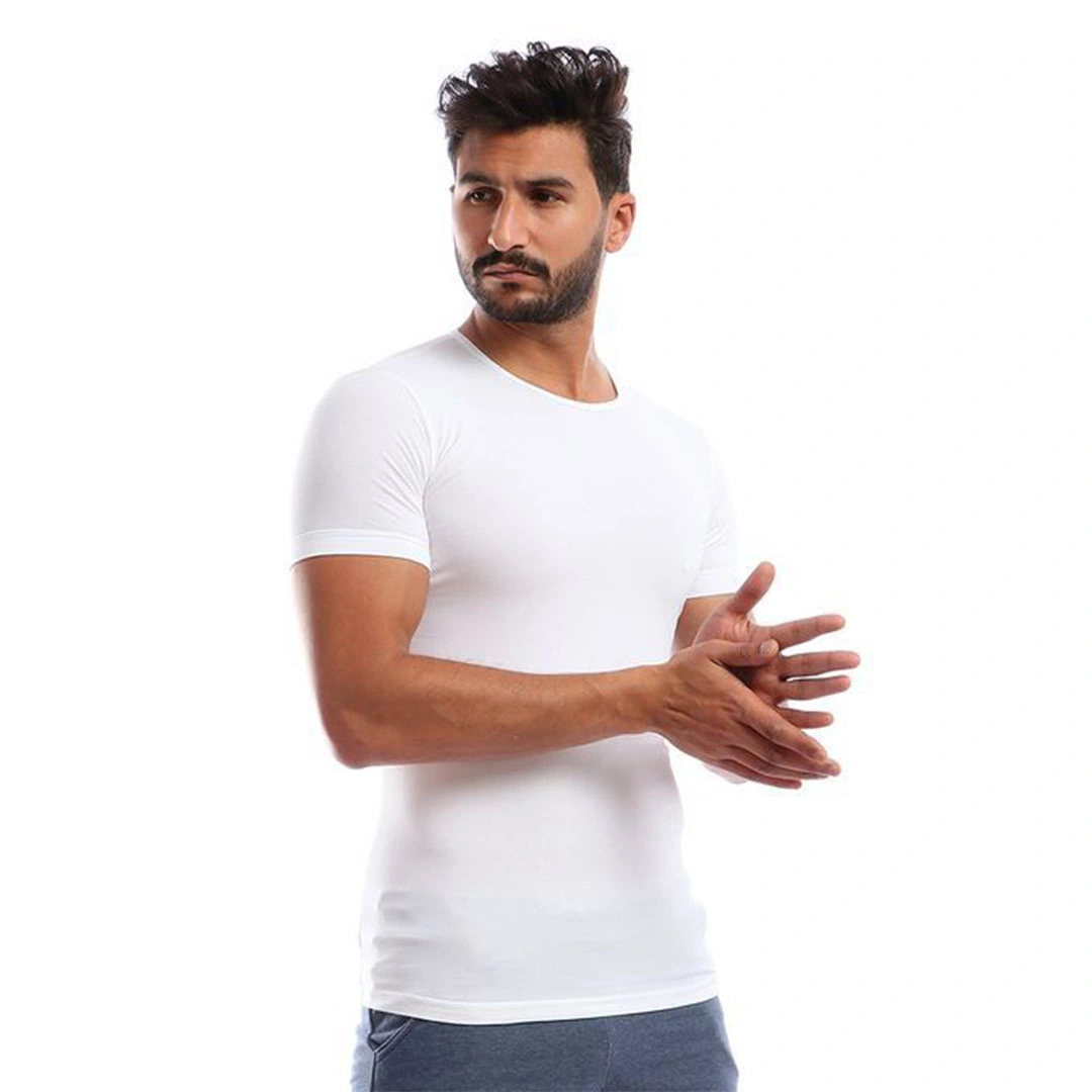 فانله نصف كم رقبه دائريه للرجال - 2 قطعه - أبيض