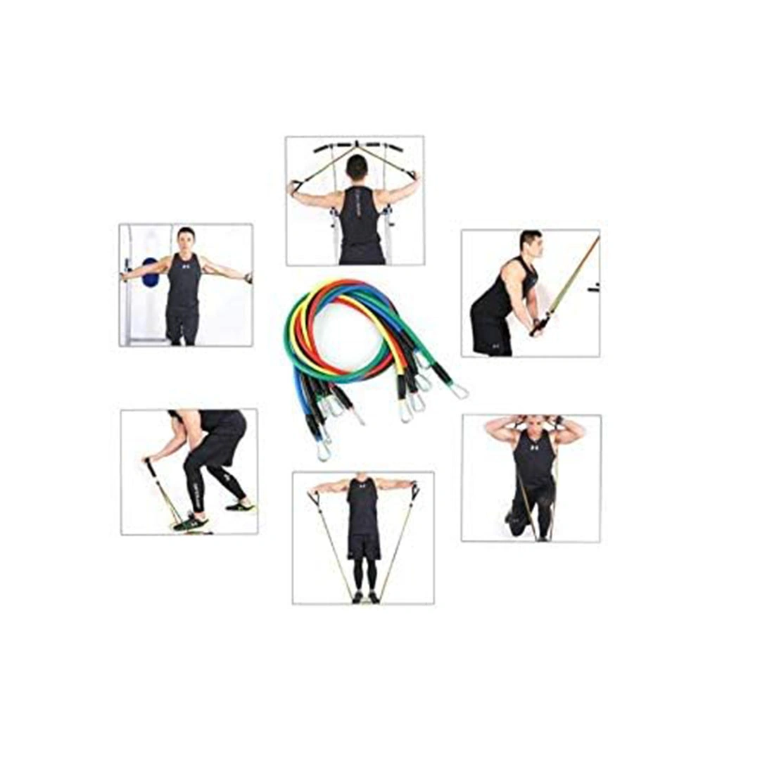 مجموعة أحزمة مقاومة مع أحزمة أنبوبية للتمرين - 14 قطعة