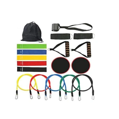 مجموعة أحزمة مقاومة مع أحزمة أنبوبية للتمرين - 14 قطعة