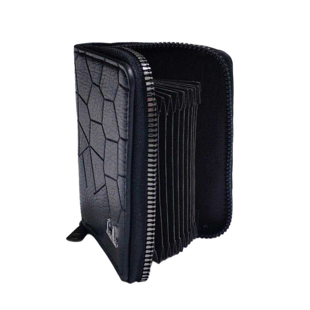 محفظة كروت جلد خفيفة وسهلة الحمل - جلد - أسود