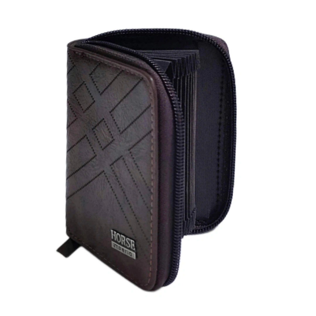 محفظة كروت جلد مدمجة سهلة الحمل - جلد - بني غامق