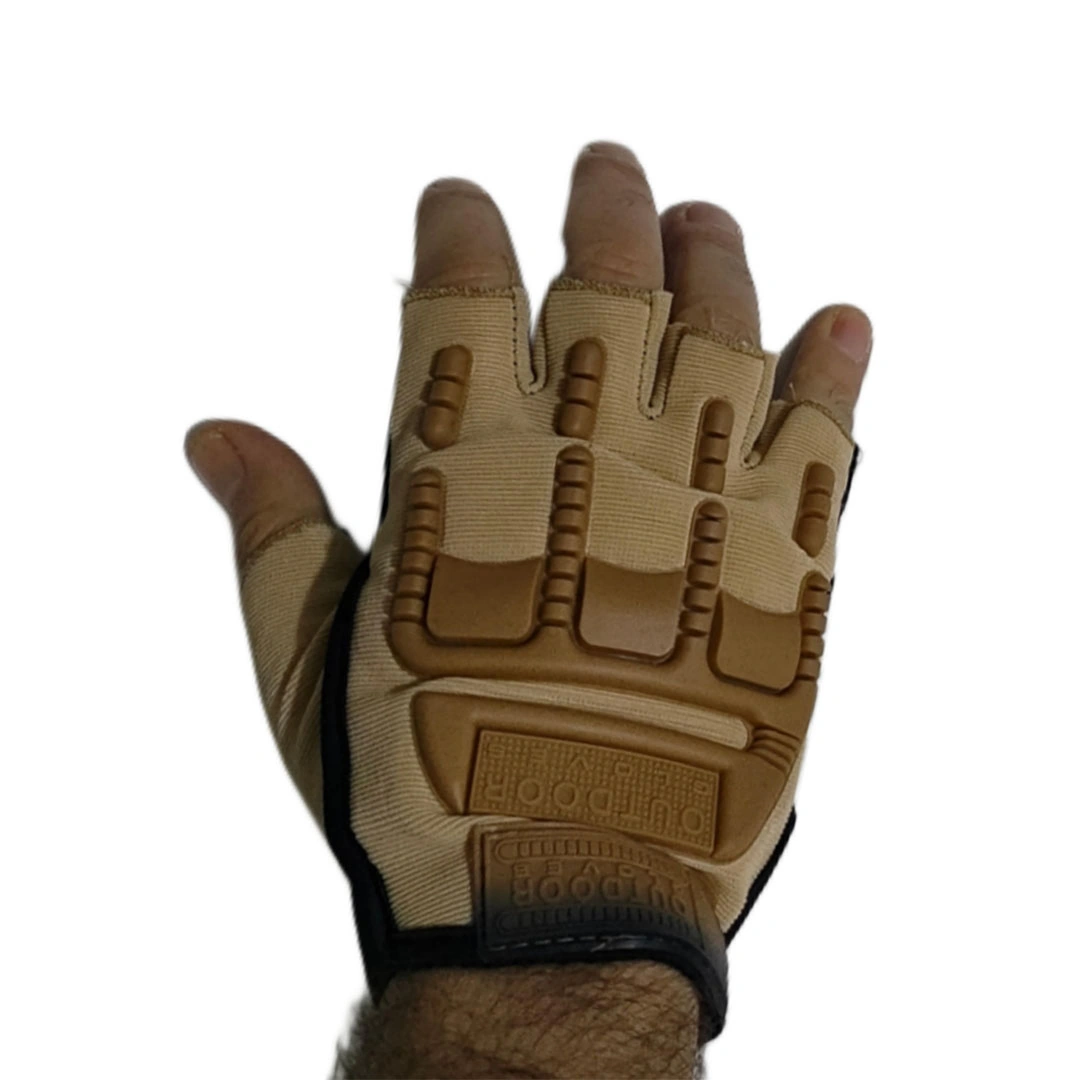 قفازات رياضية نصف أصابع - جلد - بيج