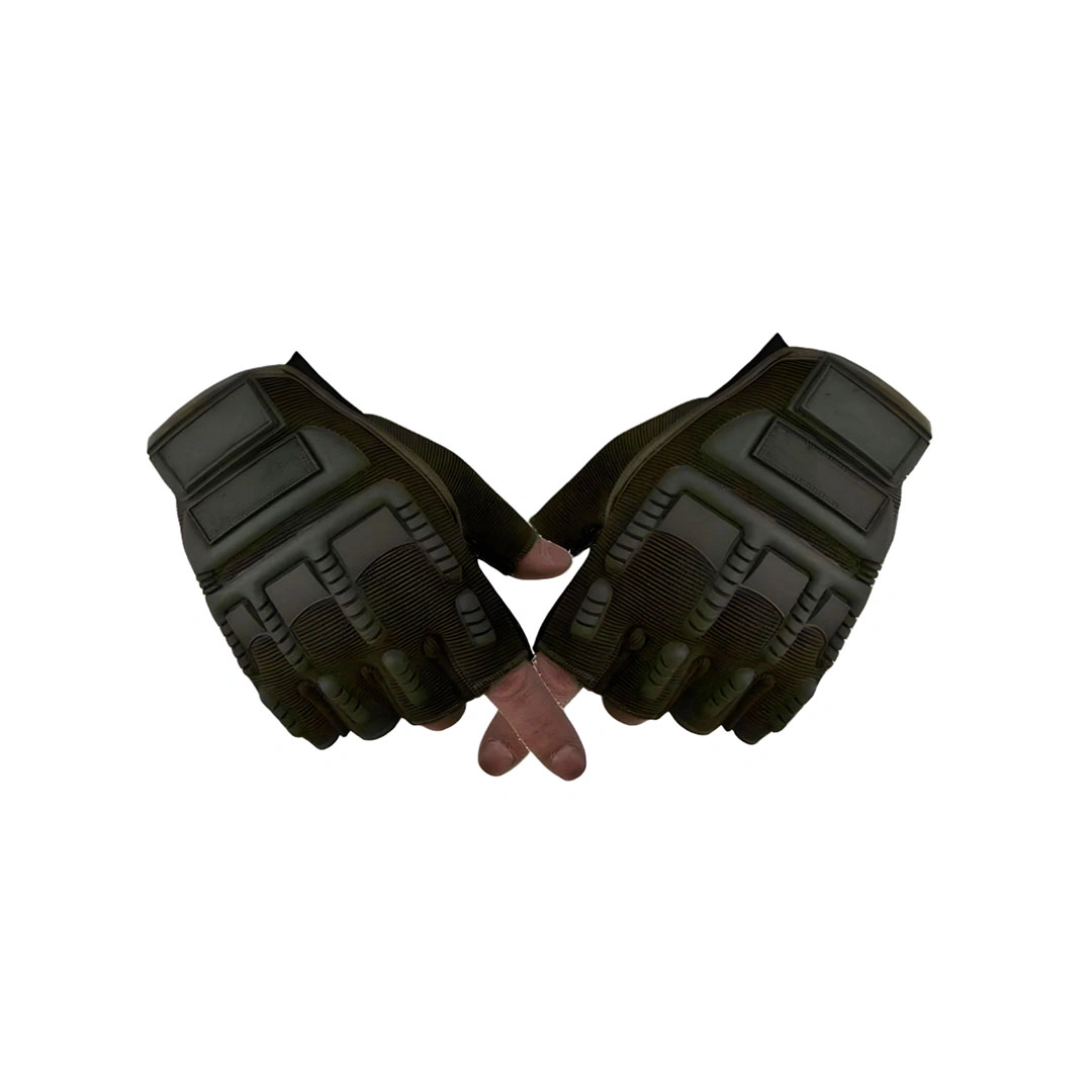 قفازات رياضية نصف أصابع - جلد - أخضر غامق