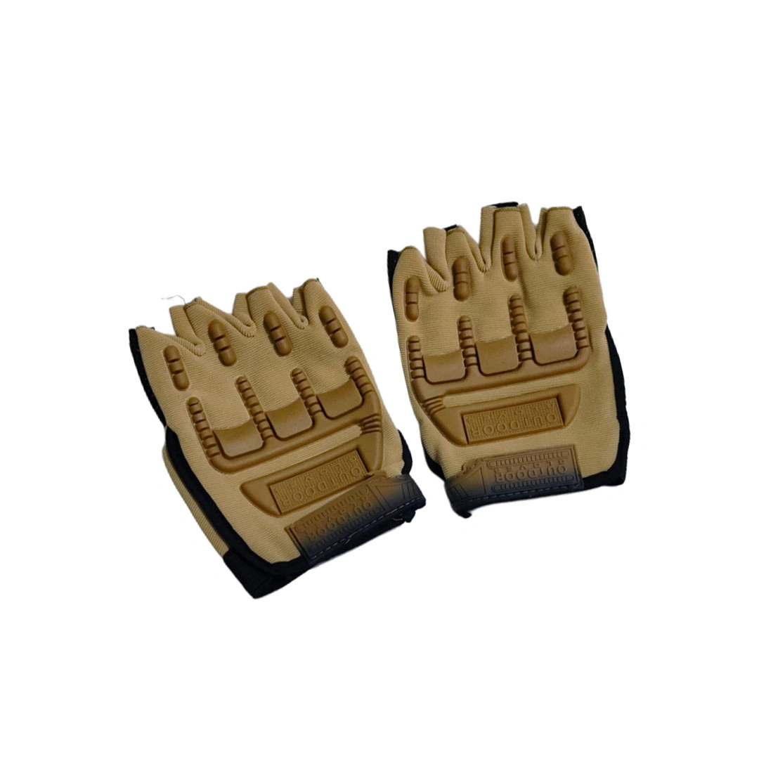 قفازات رياضية نصف أصابع - جلد - بيج