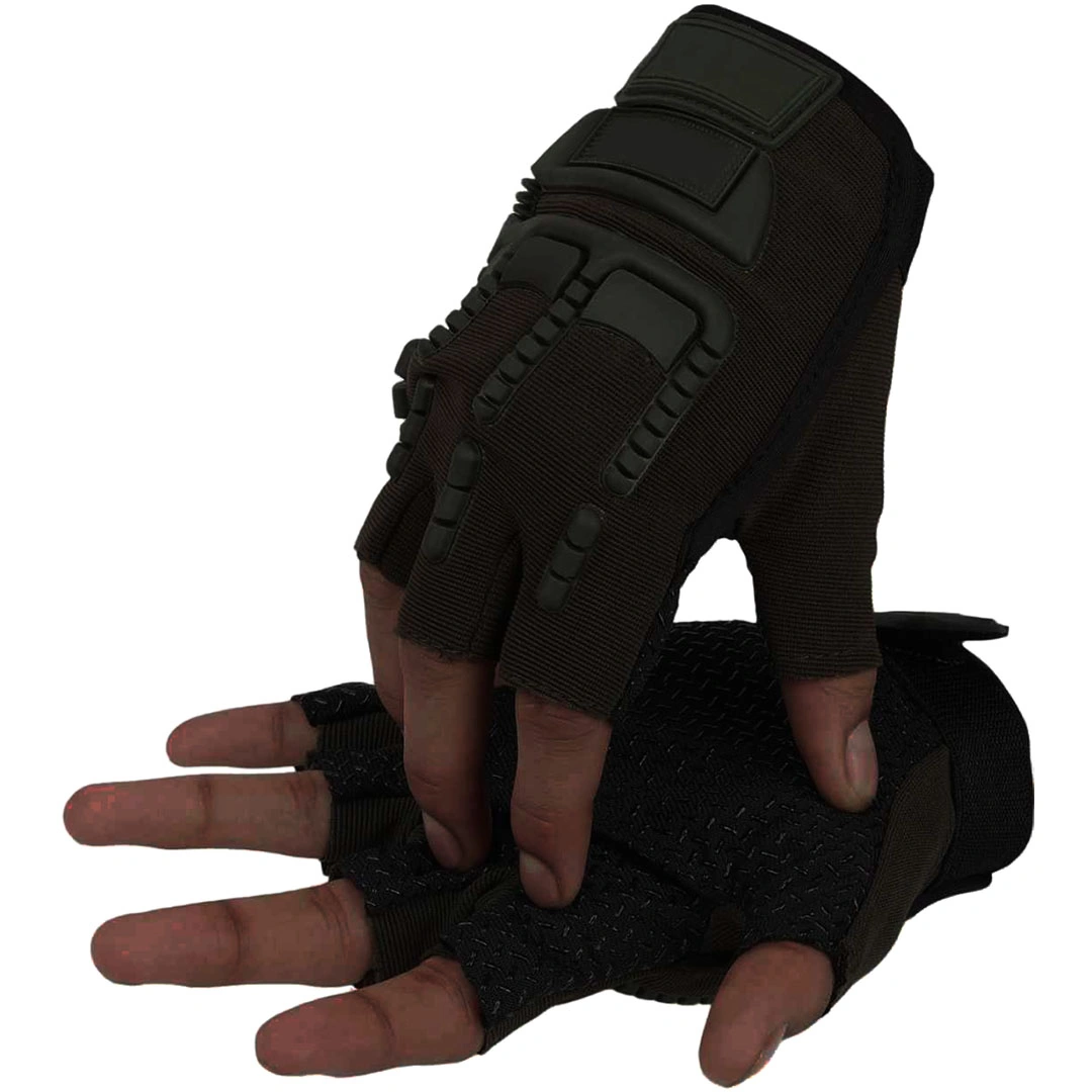 قفازات رياضية نصف أصابع - جلد - أخضر غامق