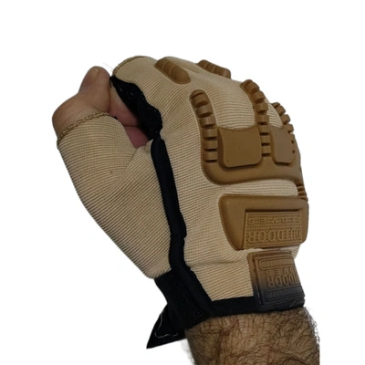 قفازات رياضية نصف أصابع - جلد - بيج