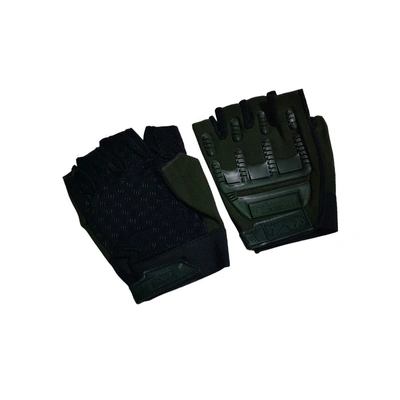 قفازات رياضية نصف أصابع - جلد - أخضر غامق
