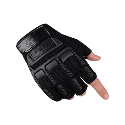 قفازات رياضية نصف أصابع - جلد - أسود