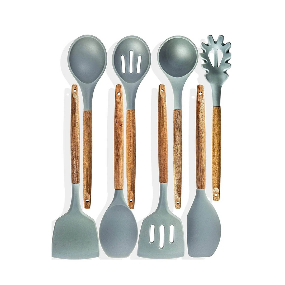 طقم معالق سيليكون - 8 قطع - رمادي