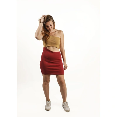 فستان قصير كم واحد حريمي - بني/ أحمر