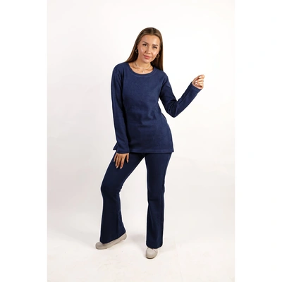 طقم بلوزة و بنطلون حريمي - 2 قطعة - كحلي