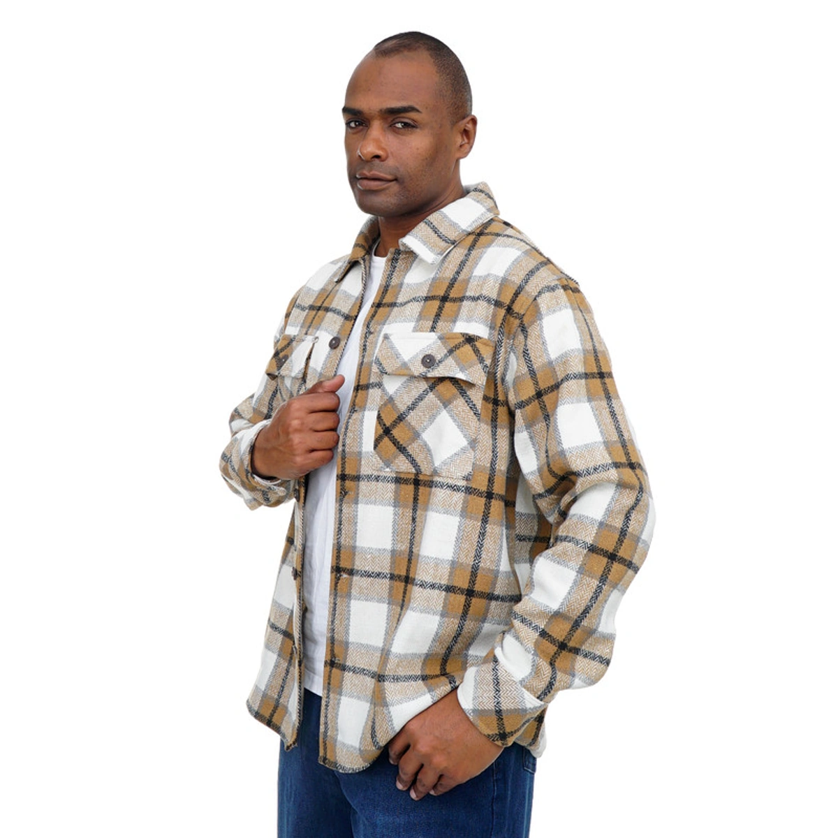 قميص رجالي كلاسيكي بياقة مربعة وأزرار أمامية - 104020134