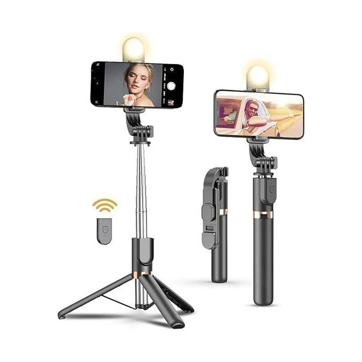 عصا سيلفي بلوتوث مع جهاز تحكم عن بعد وإضاءة سيلفي - R1S-L