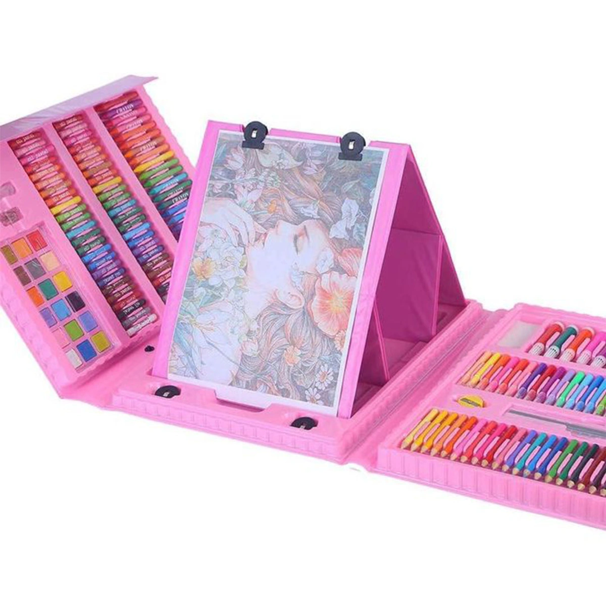 مجموعة للرسم والتلوين - 208 قطعة - بينك