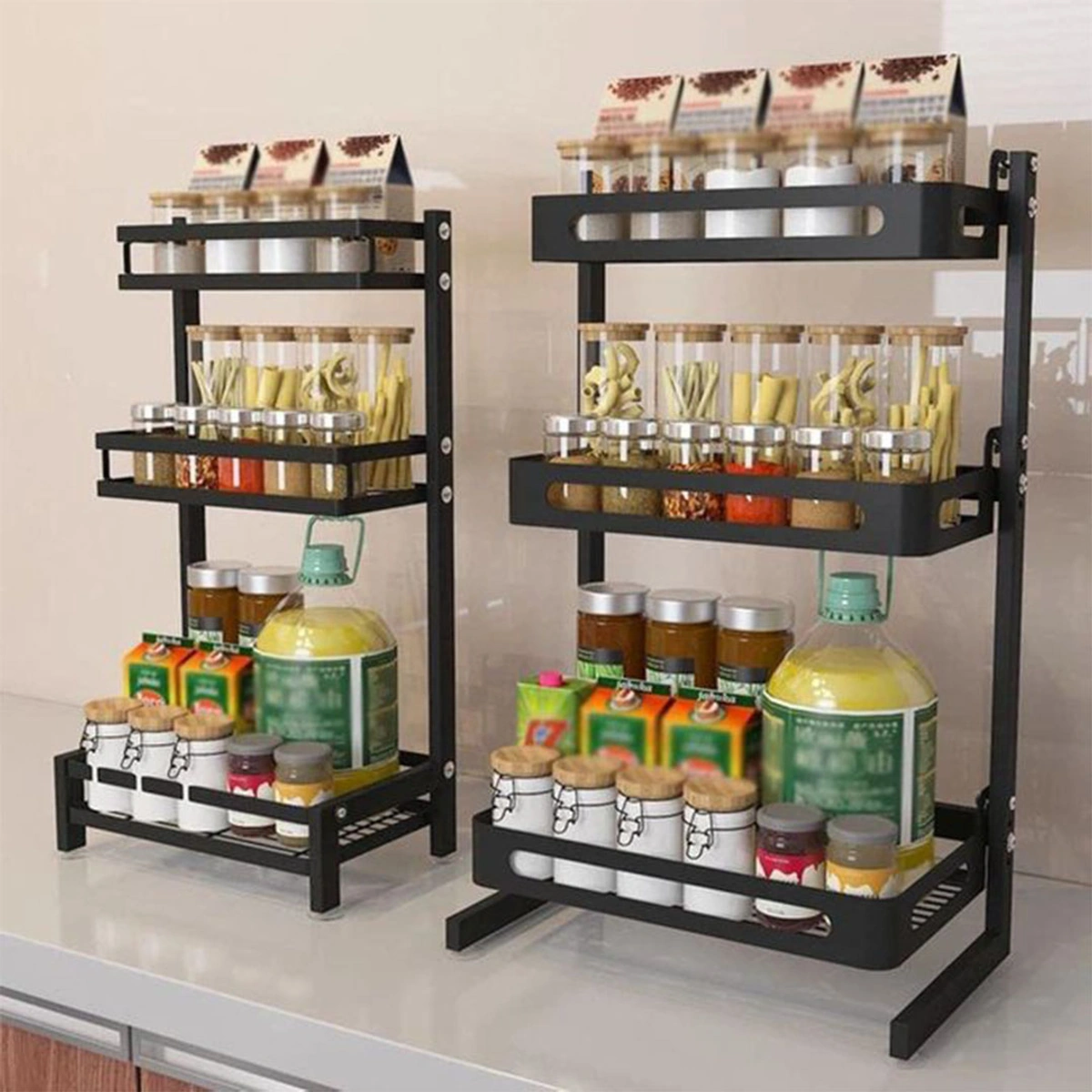 حامل توابل معدني مجلفن 3 ادوار- اسود