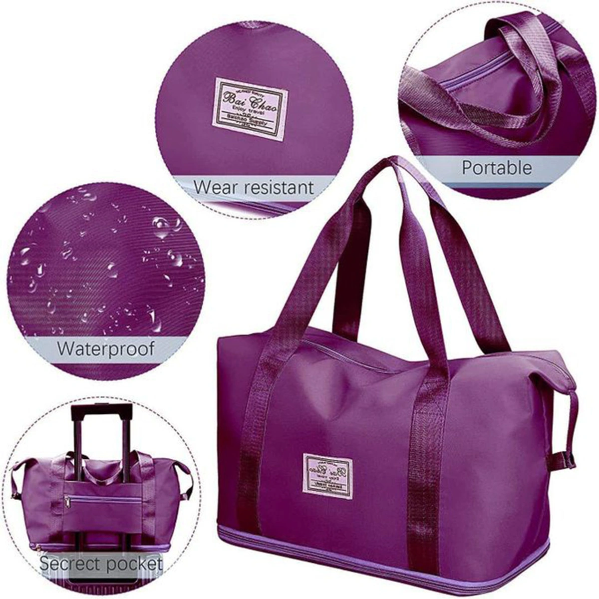 حقيبة نسائية للسفر والجيم وتر بروف - بنفسجي