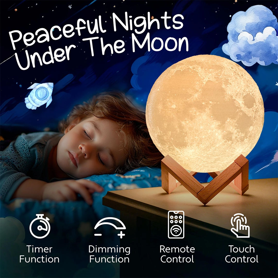 قمر ثلاثي الابعاد مضئ - 16 لون إضاءة