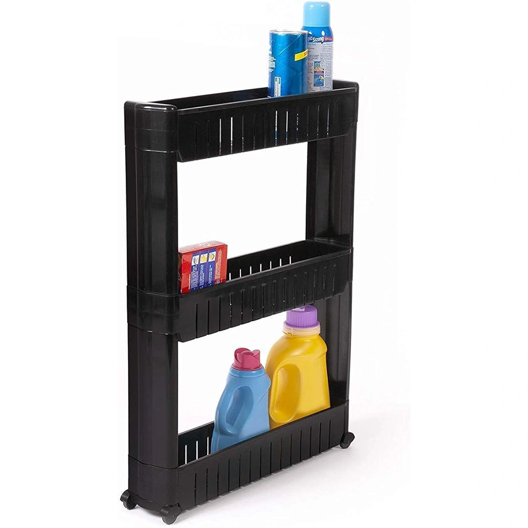 عربة تخزين محمولة رفيعة - 3 طبقات - أسود
