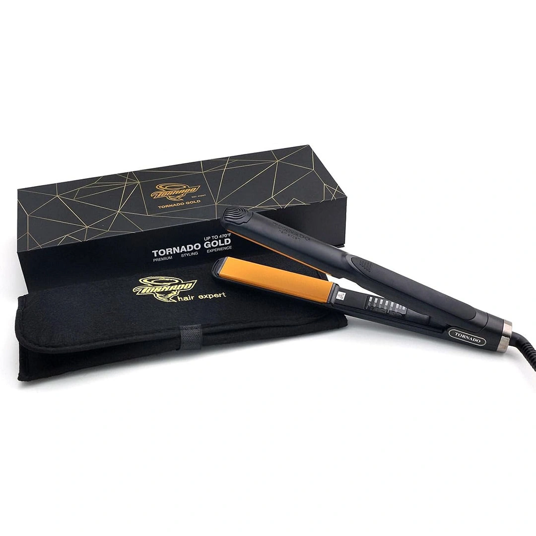 مكواة فرد الشعرالاحترافية تورنادو جولد  ألواح سيراميك  شاشة ديجيتال - 750 فولت - أسود